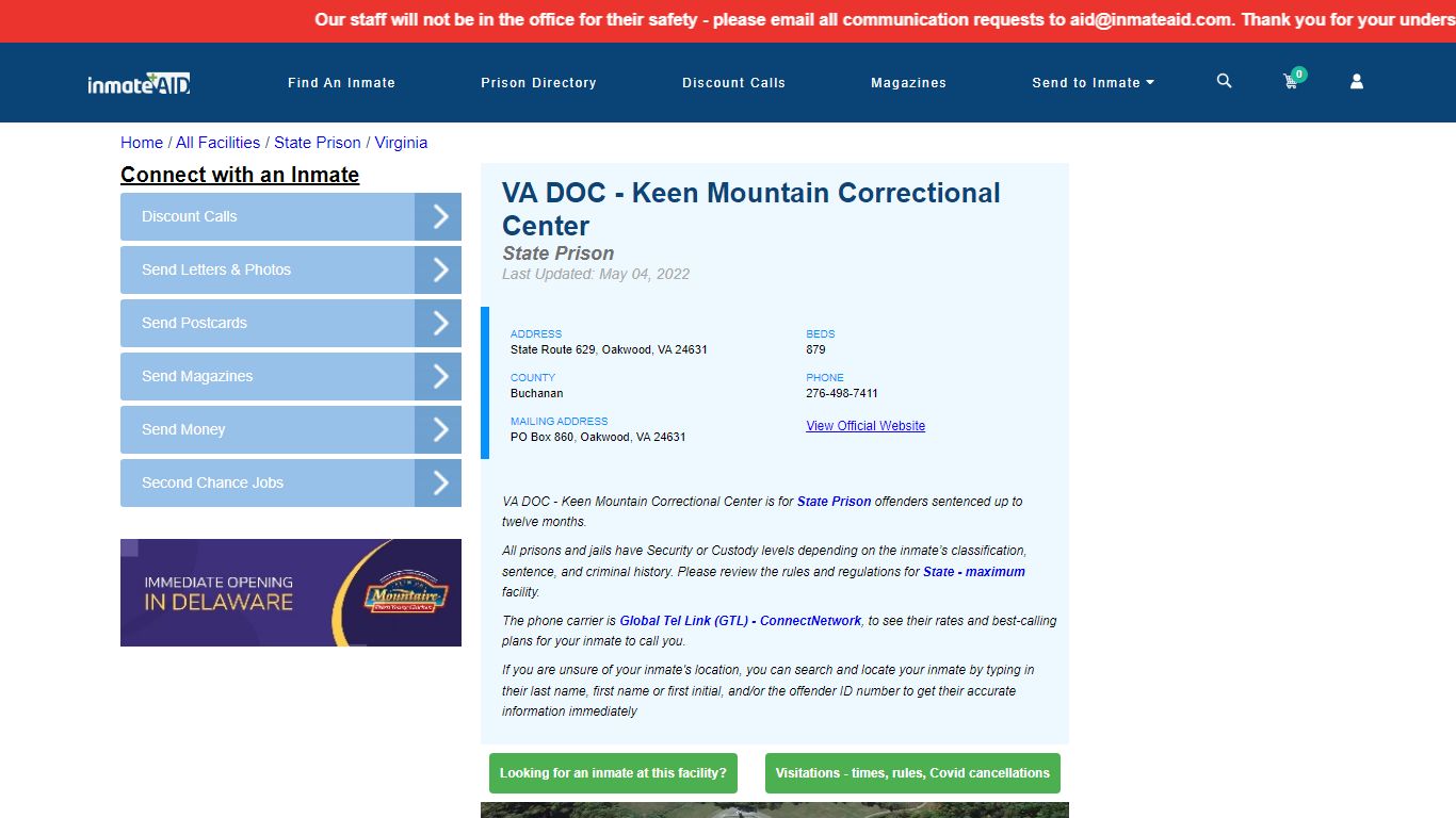 VA DOC - Keen Mountain Correctional Center - InmateAid